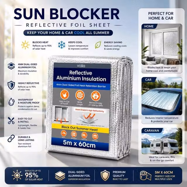 volila Foil Sun Blocker Roll Silver, W: 60 cm x L: 5 m