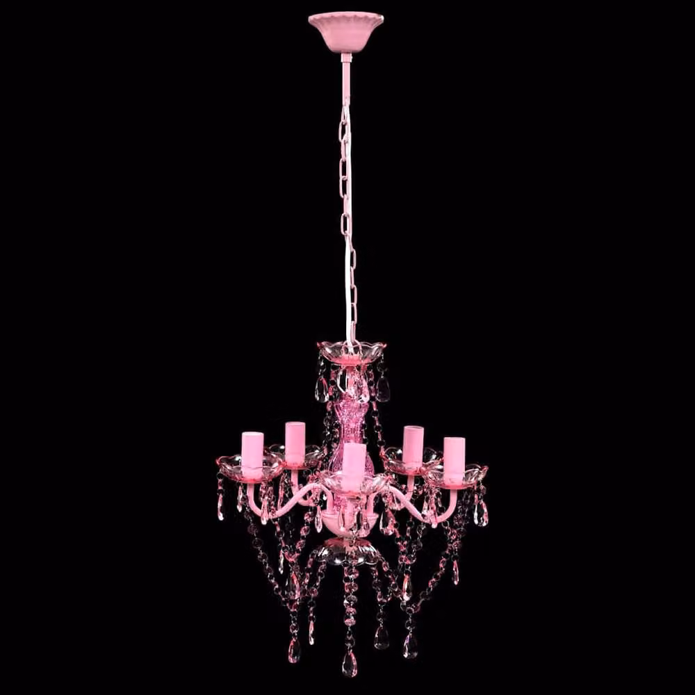 Berkfield Home Crystal Ceiling Light in Pink with 5 LED Bulbs – 1