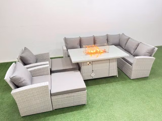 Fimous Light Grey Outdoor Garden Furniture Set with Corner Sofa, Chairs and Footstools