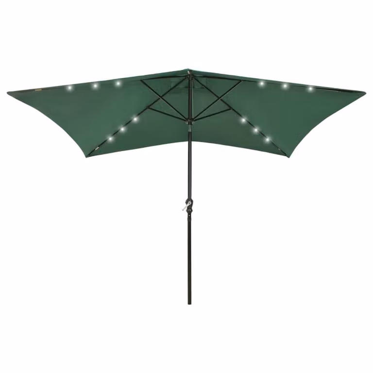 Berkfield Home Green Polyester Parasol with LED Lights and Steel Central Pole, W: 3 m, D: 2 m
