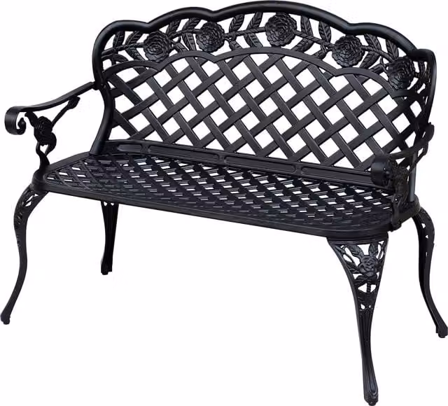 Outsunny Antique Style 2 Seater Cast Aluminium Garden Bench with High Back and Armrests, Black – 1