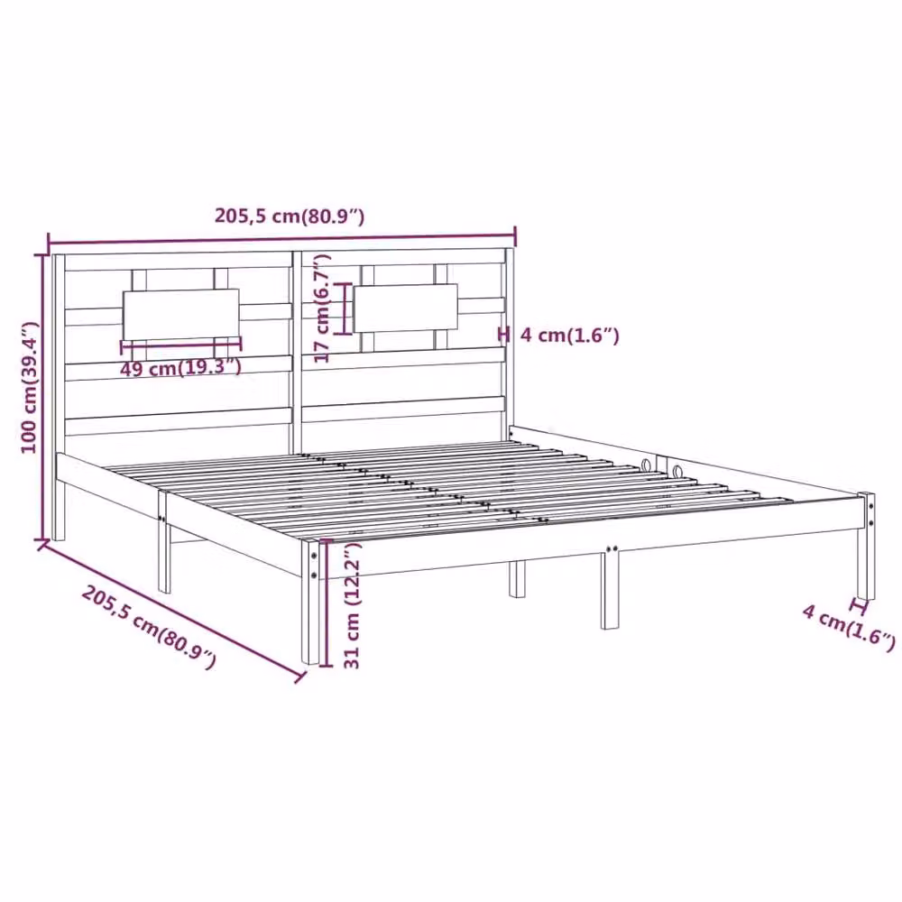 Berkfield Home Beautiful Modern Bed Frame in Grey Solid Pine Wood, W/D/H: 200 x 200 x 205.5 cm – 4