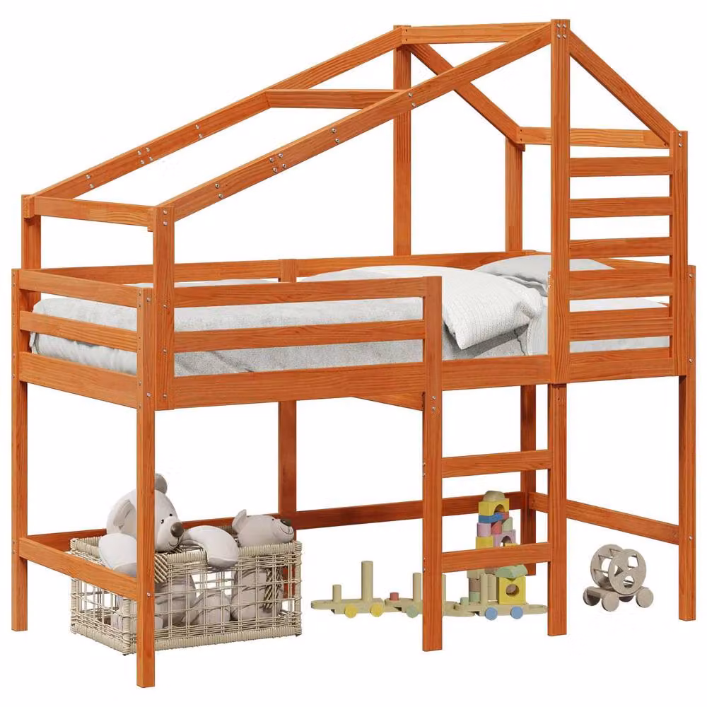 Berkfield Home Loft Bed Frame in Wax Brown Solid Pine Wood W/D/H: 190 x 90 x 90 cm – 2