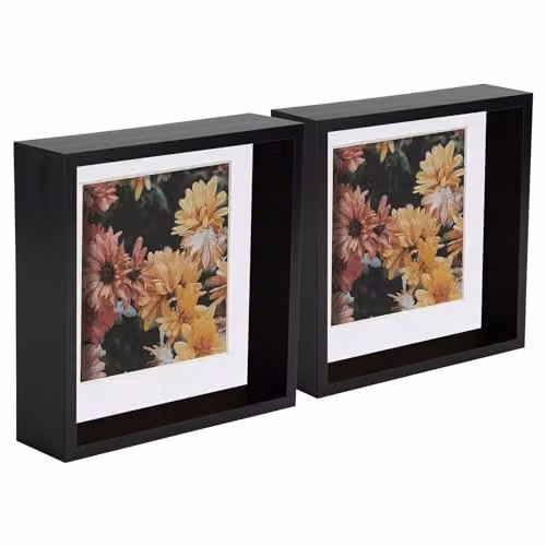 Nicola Spring 2 Piece Square 3D Shadow Box Photo Frame Set in Black