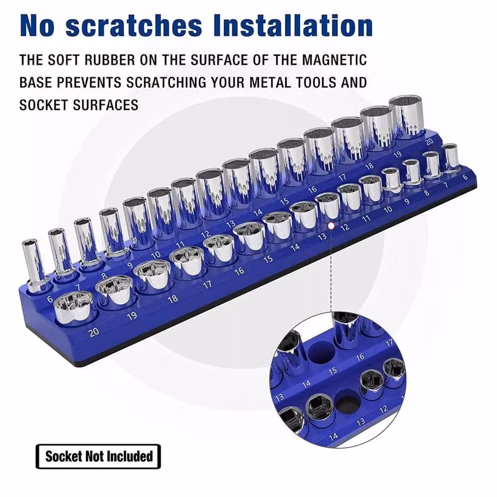 Nordara 3-Piece Magnetic Socket Organizer and Rubber Storage Holder Set in Blue – 3