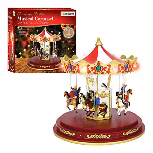 The Christmas Workshop 82790 Revolving Musical Carousel Christmas Decoration with Multi-Coloured LED Lights and 8 Classic Christmas Songs, W/D/H: 24 x 24 x 24 cm – 4
