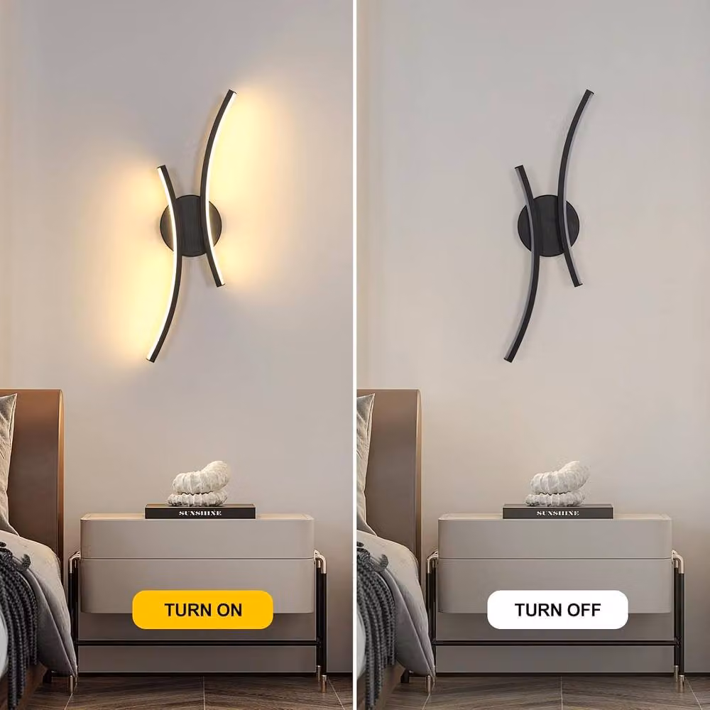 Goeco Modern LED Indoor Wall Light in Black with Curved Acrylic Design and Warm White 3000K Glow – 4
