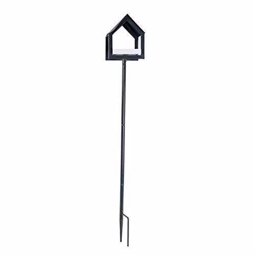 HOMESCAPES Black Metal Bird Table with Ground Fork for Grass, W/D/H: 19.0 x 19.0 x 126.0 cm