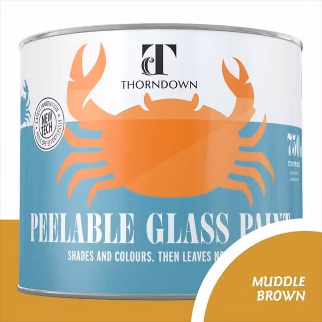 Thorndown Muddle Brown Peelable Glass Paint, Satin Brown, 0.75 l