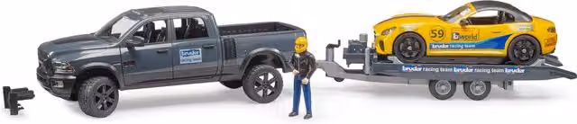 Bruder RAM 2500 Power Wagon and Roadster Racing Team 1:16 Scale Vehicle and Playset Model in Red