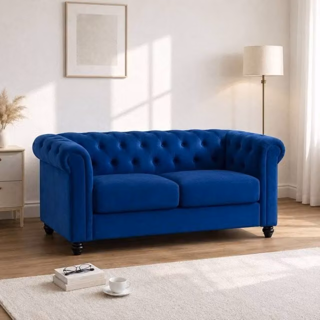 Sofaya Hampton 2 Seater Chesterfield Velvet Sofa in Blue