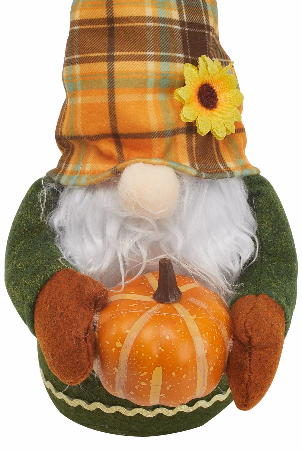 H&O Direct Halloween Scandinavian Gnome Plush Doll with Green and Yellow Checked Hat – 4