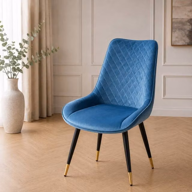 Stratus Interiors Luna Quilted Velvet Dining Chair in Petrol with Black Metal Legs – 1
