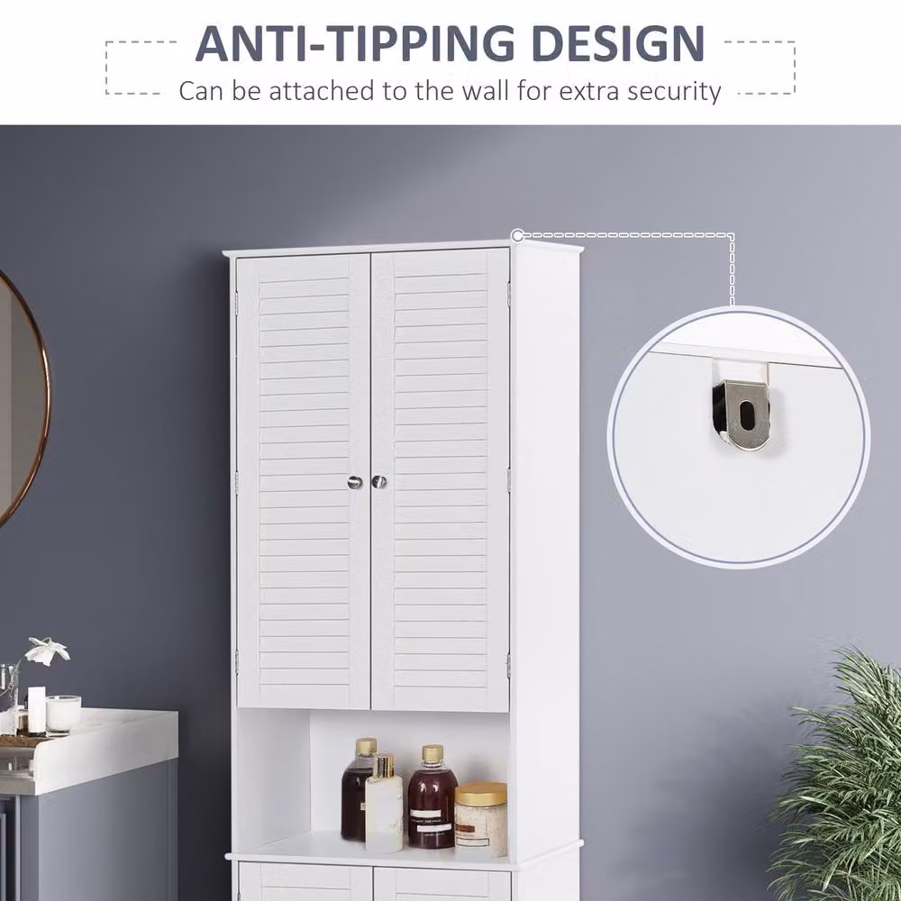 STILVORA White Retro Bathroom Storage Cabinet with Roll Shutter Doors and Internal Shelves, H: 182.5 cm x W: 60.0 cm – 3