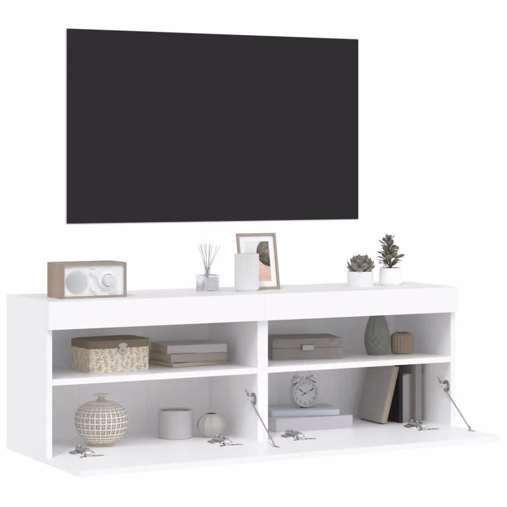 Berkfield Home Set of 2 Modern White Wall Mounted TV Cabinets with Integrated LED Lighting, W/D/H: 60 x 30 x 40 cm – 3