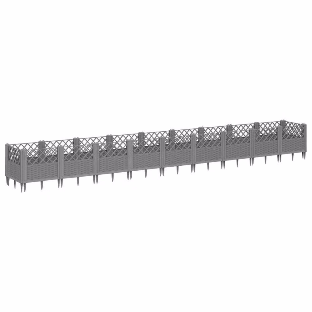 Berkfield Home Beautiful Garden Planter with Pegs in Light Grey, W: 363.5 cm, D: 43.5 cm, H: 43.5 cm – 3