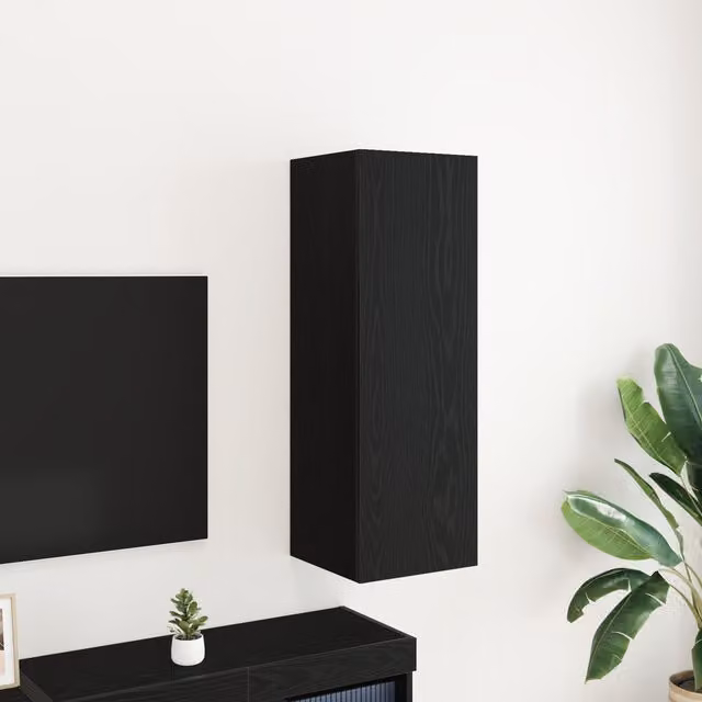 Berkfield Home Wall-Mounted TV Cabinet in Black Oak, W/D/H: 30.5 x 30 x 90 cm