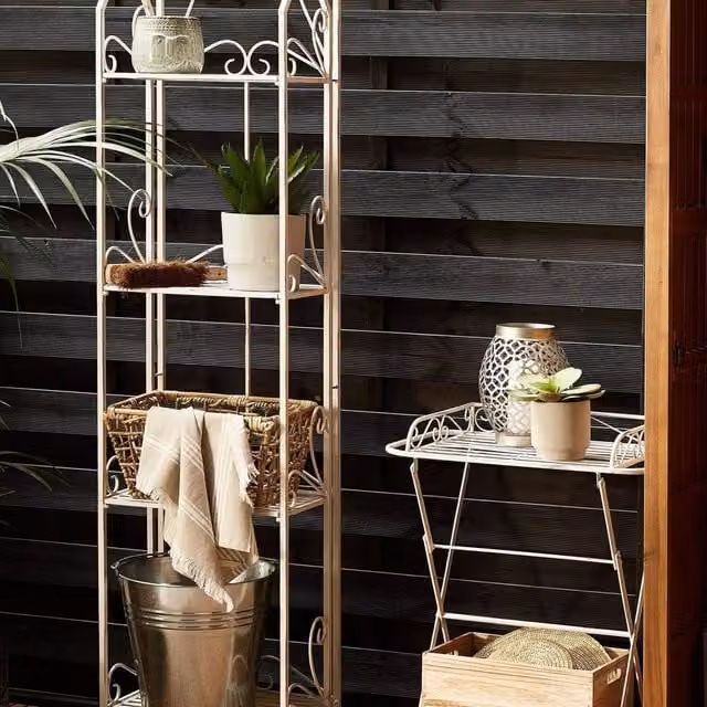 Wyld and Coco White Metal 4-Tier Free-Standing Vintage Style Bath Shelf, H 166 cm x W 40 cm x D 27 cm – 1