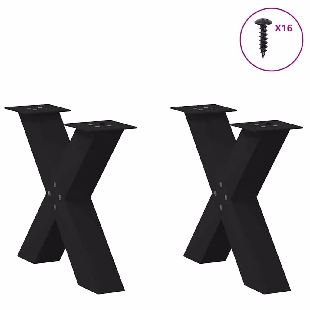 Berkfield Home X-Shaped Coffee Table Legs, 2 Piece Set, Black Matt Steel, H: 60 cm, W: 42.5 cm, D: 42.5 cm – 2