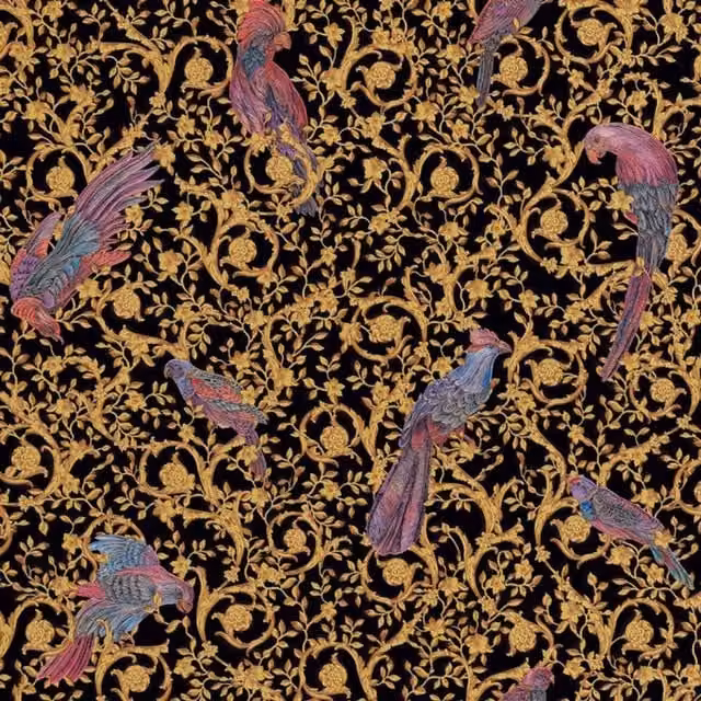 Versace Barocco Birds Textured Non-Woven Vinyl Wallpaper in Black