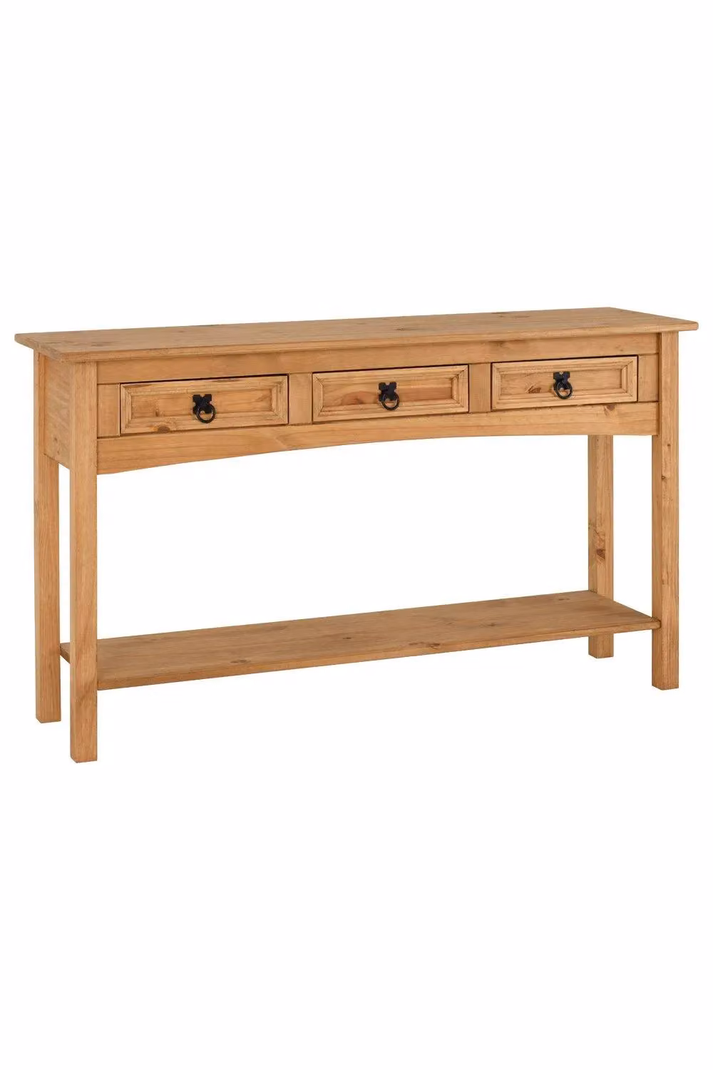 Seconique Corona 3 Drawer Console Table with Shelf in Brown Waxed Pine, W/D/H: 126 x 34.5 x 73 cm – 4