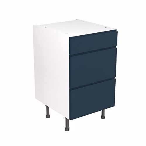 Kitchen Kit Indigo Blue Matt J-Pull Flatpack Base Cabinet with 3 Internal Drawers W/D/H: 50 x 50 x 87 cm