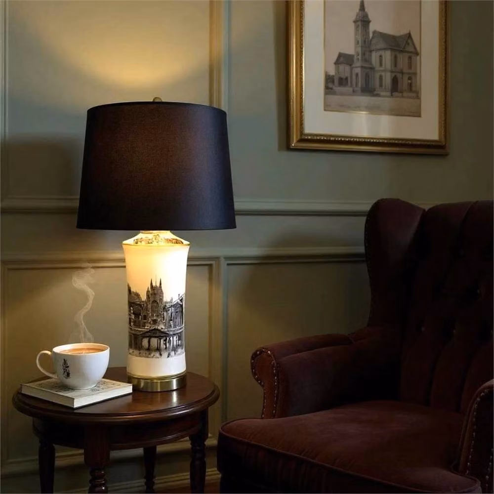 Havendro Modern Ceramic Table Lamp with Black Fabric Drum Shade – 2