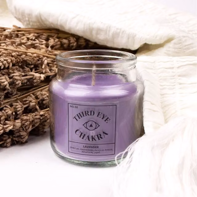Myga Chakra Third Eye Scented Tabletop Candle with Floral Fragrance in Purple Glass