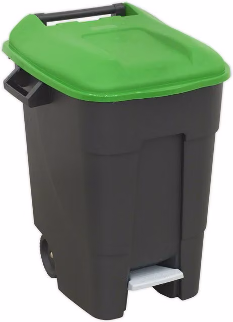 Loops 100 Litre Green Wheelie Bin with Foot Pedal and Two 200mm Wheels – 1