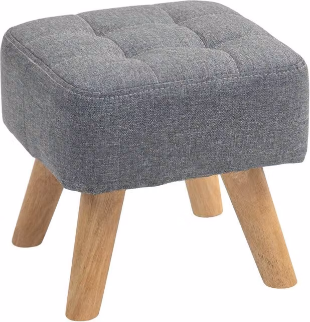 Nordara Modern Rectangular Fabric Footstool in Grey with Rubberwood Legs