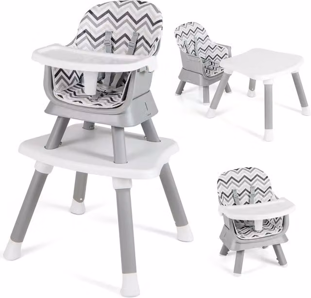 Costway 6-in-1 Baby High Chair and Infant Feeding Chair in Grey