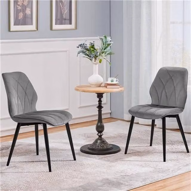 KORVIXA Set of 2 Modern Grey Velvet Kitchen and Dining Chairs – 1