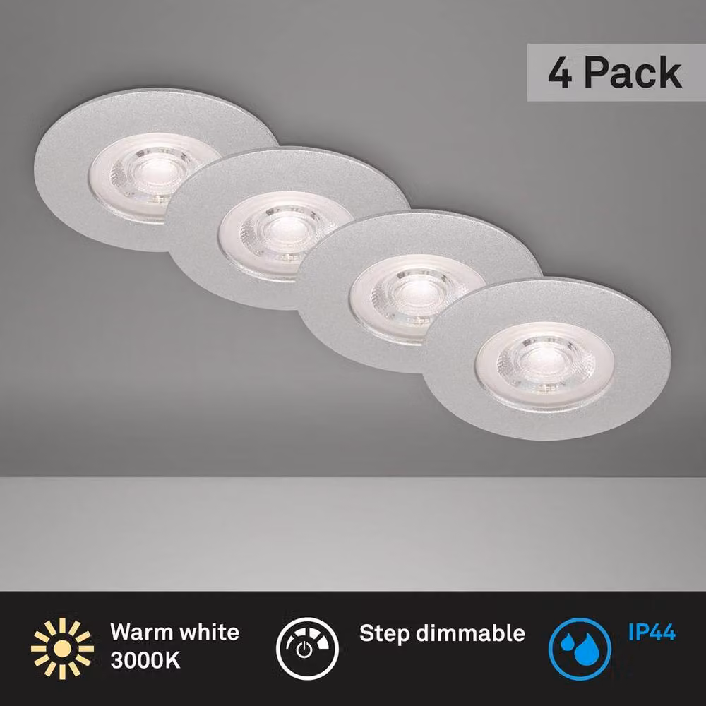 Briloner Set of 4 Dimmable LED Recessed Ceiling Lights, IP44 Rated, Matt Chrome, D: 90 mm, H: 25 mm – 2