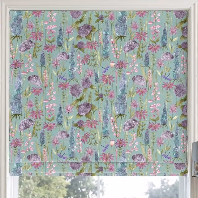 Voyage Maison Florabunda Made to Measure Blackout Roman Blind in Green, Blue and Multicolour Floral Design