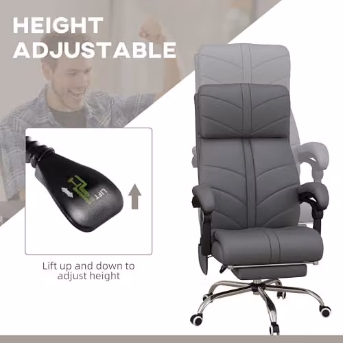 Vinsetto Grey Synthetic Leather Executive Massage Office Chair with Heating and 4-Point Vibration – 7