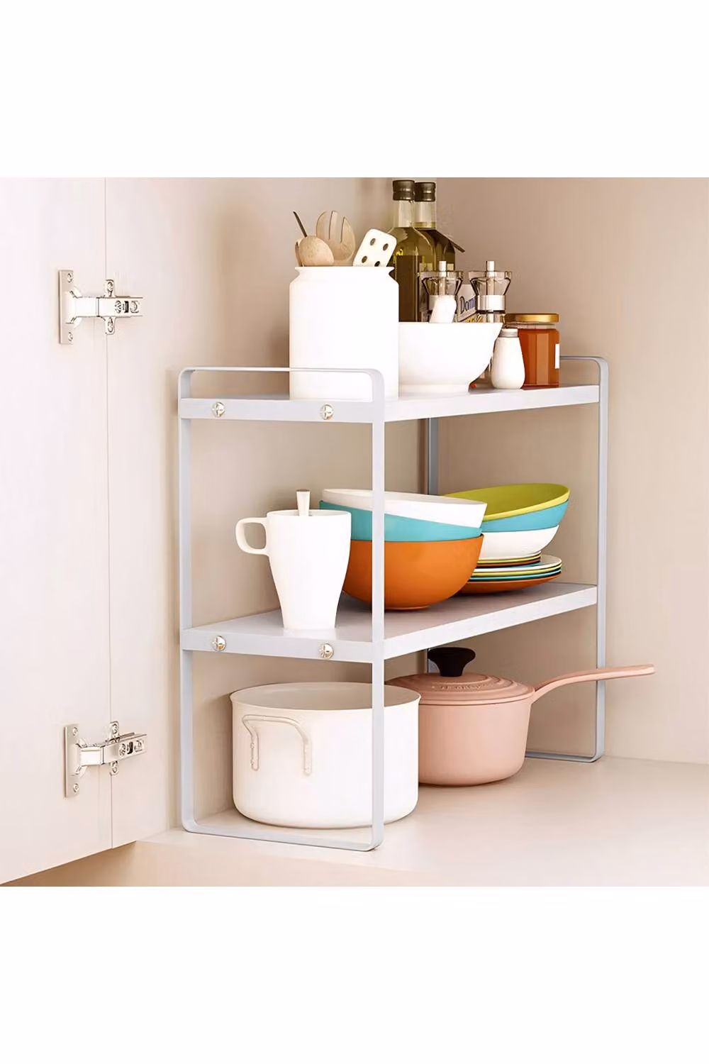 Living and Home 2-Tier Modern Wooden and Metal Tabletop Cup Storage Shelf Organiser in White – 2