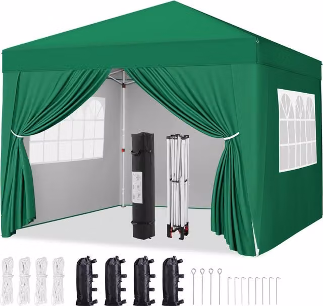 Yaheetech Heavy Duty Pop-up Outdoor Gazebo Canopy in Green with Transparent Windows and UPF 50+ Protection