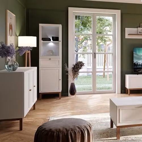 Furniture To Go Wensley Modern Display Cabinet with Glass Doors, Integrated LED Lighting and Soft Close Doors in Grey and Oak – 3