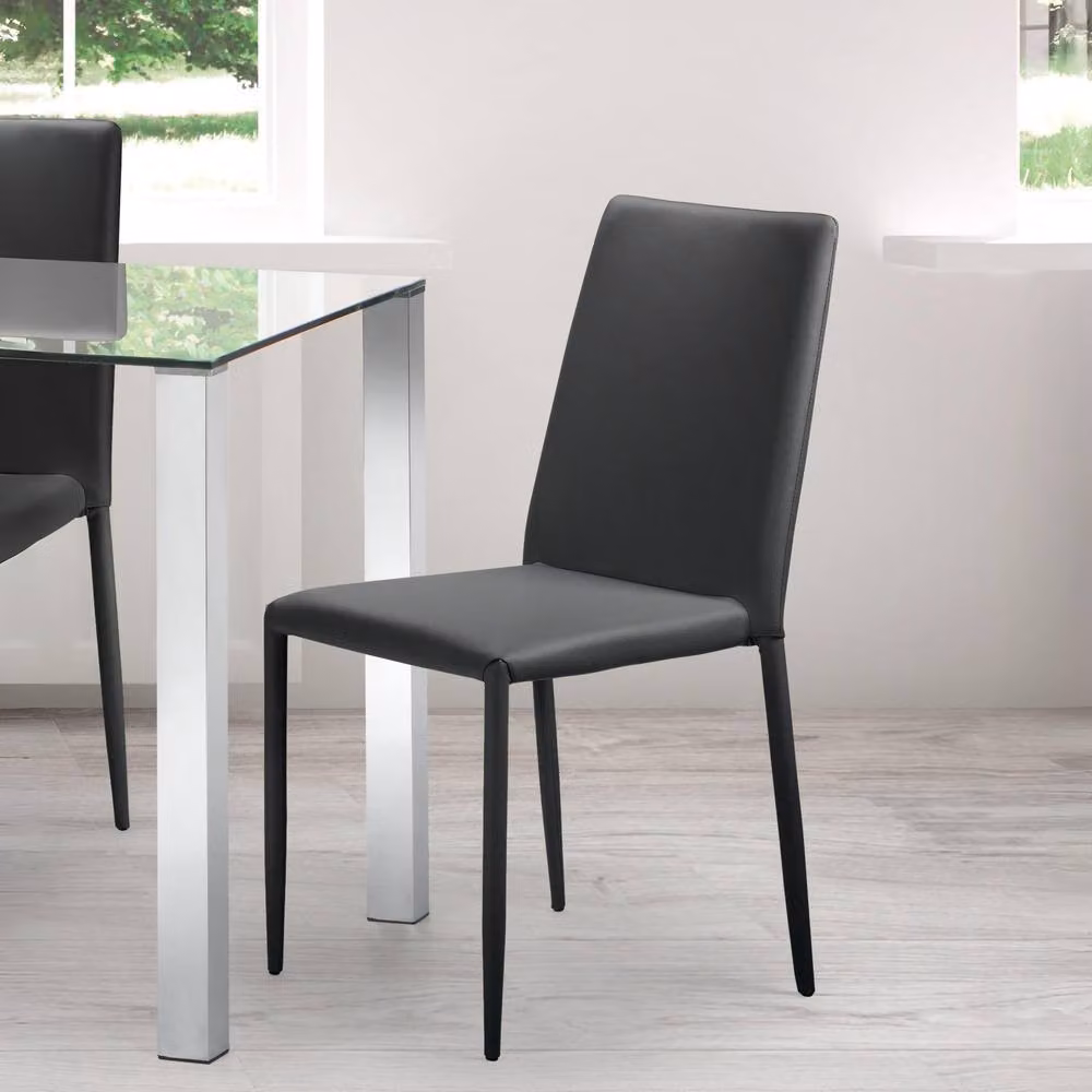 Cheshire Oakridge Set of 4 Modern Black Synthetic Leather Upholstered Dining Chairs with Oak and Metal Frames – 3