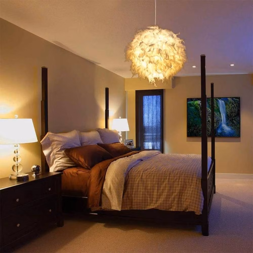 FLAVORA White Feather Sphere Lampshade, Diameter: 30 cm – 4