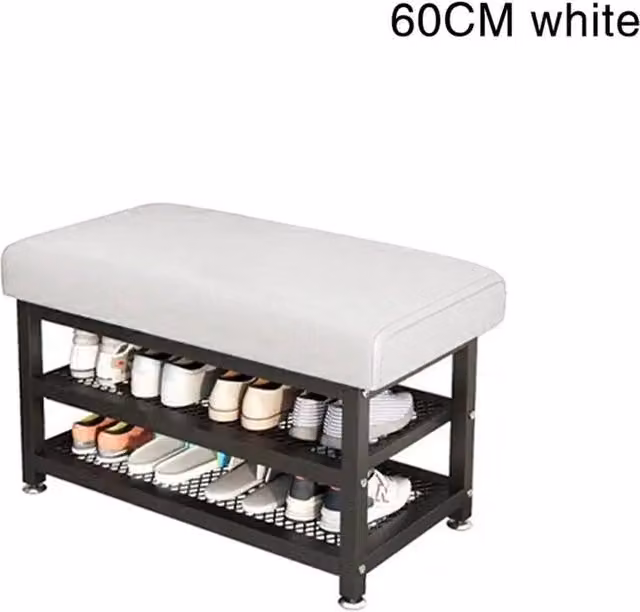 EONLION White Shoe Storage Cabinet Bench with Padded Synthetic Leather Cushion, W: 60 cm, D: 15 cm