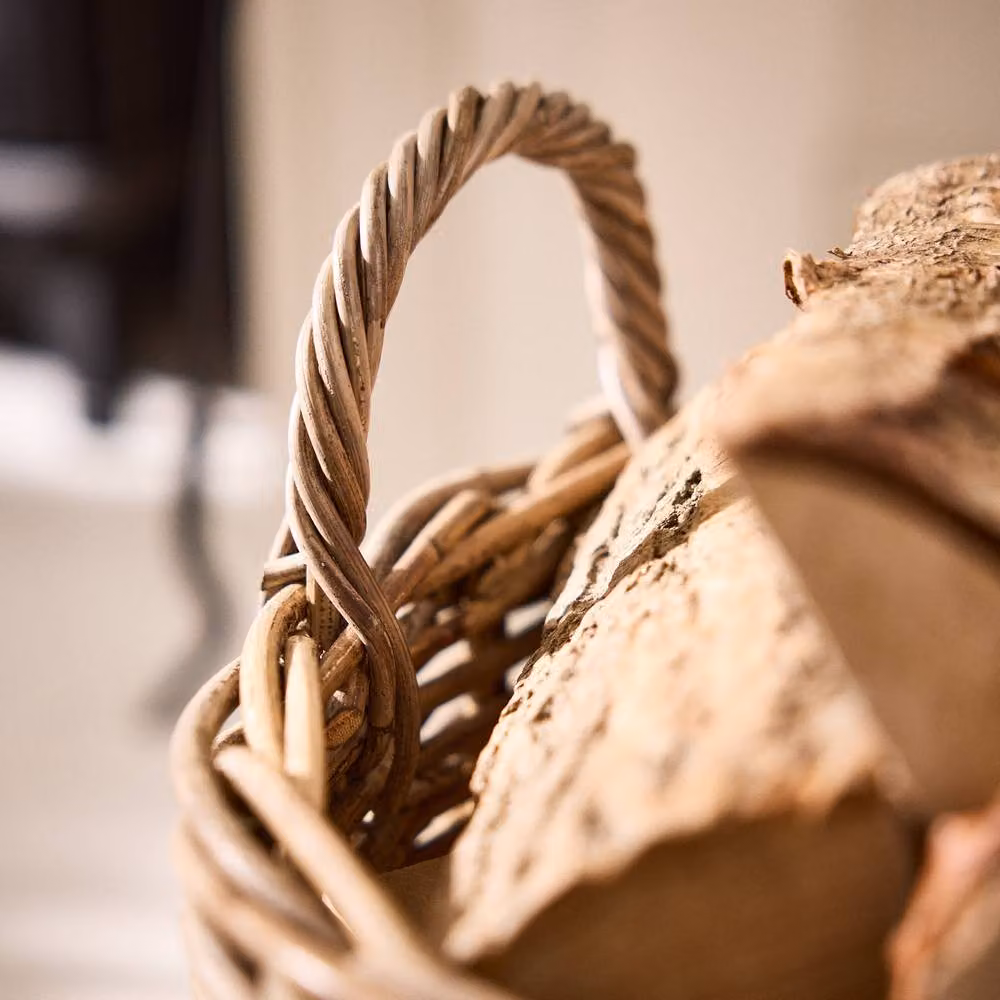 Dibor Traditional Round Rattan Log Basket with Handles, Grey, H: 35 cm, L: 48 cm, W: 48 cm – 4