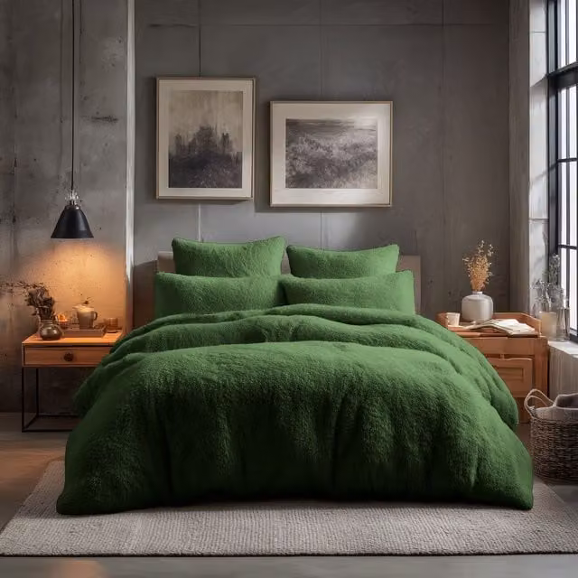 Home Sweet Home UK Teddy Bear Fleece Duvet Cover and Pillowcase Set, Green, Super King (Duvet Cover: 200 x 200 cm, Pillowcase: 50 x 75 cm) – 1