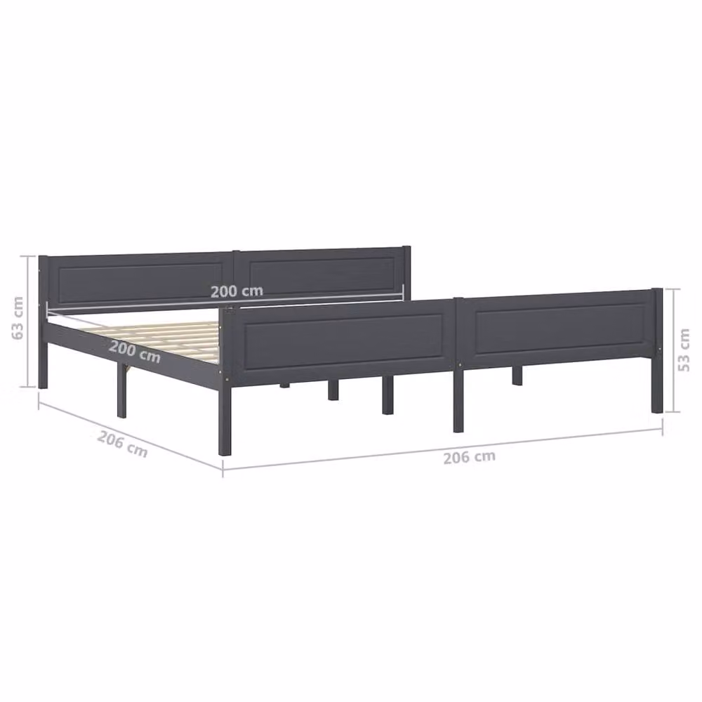 Berkfield Home Modern Solid Pinewood Bed Frame, Grey, W/D/H: 200 x 163 x 206 cm – 3