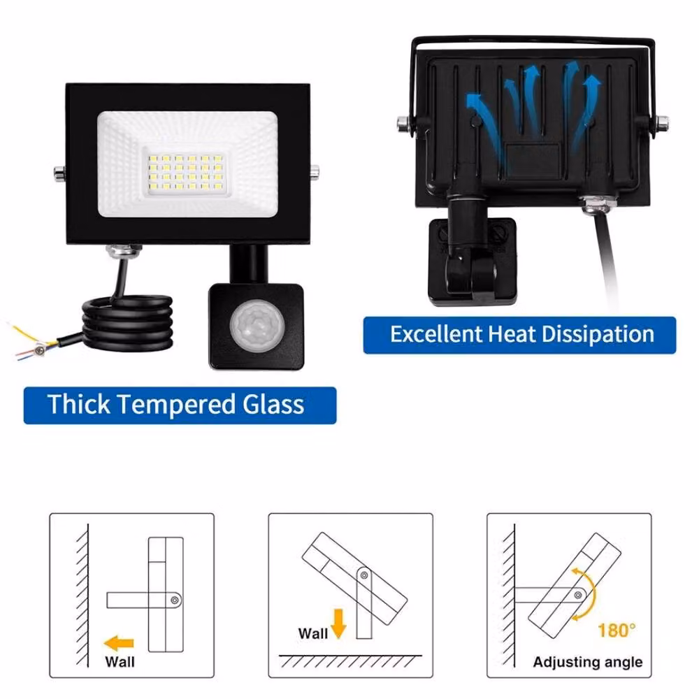 Kelvenix 20W PIR Motion LED Floodlight, 6500K Cool White Outdoor Security Lamp in Black – 3