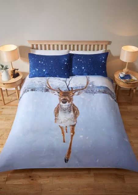 Rapport Home Montrose Stag Polycotton Duvet Cover and Pillowcase Set, Blue, W/D/H: 135 x 200 cm and 50 x 75 cm