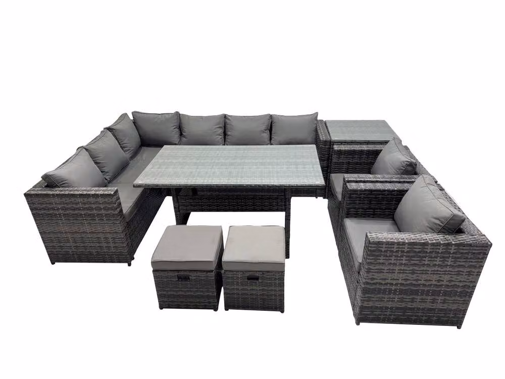 Fimous Modern Outdoor PE Rattan Sofa Set in Dark Grey with 2 Ottomans and Coffee Table – 2
