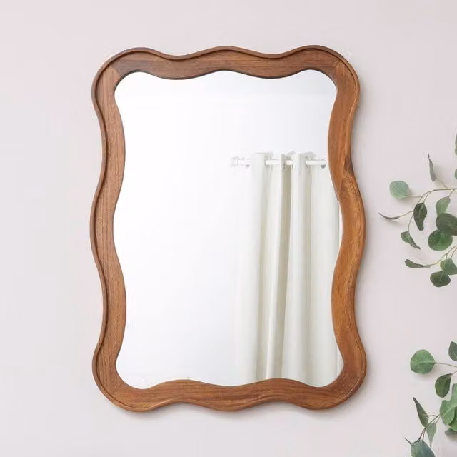 Melody Maison Modern Wavy Edge Wall Mounted Mirror in Brown, W: 60 cm, H: 80 cm