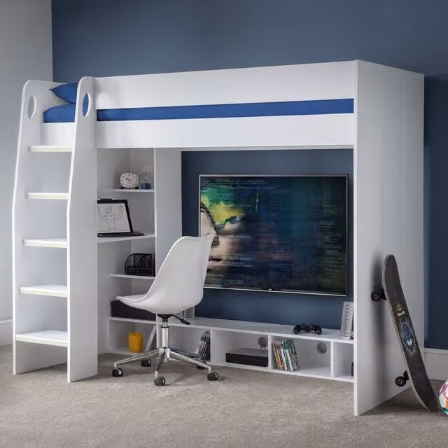 Julian Bowen Nebula Gaming Single Bed with Desk in White