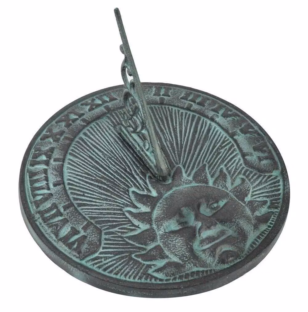 Inspirational Gifting Grey Verdigris Cast Iron Sun Face Tabletop Sundial Ornament – 4